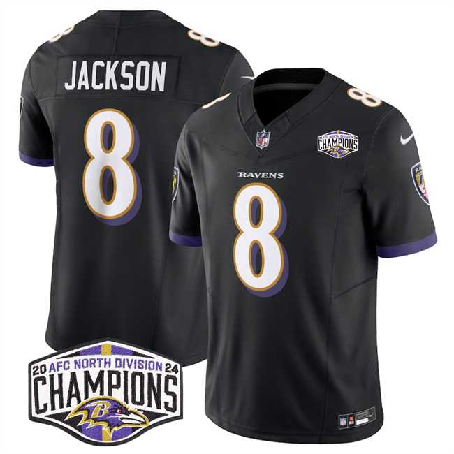Men%27s Baltimore Ravens #8 Lamar Jackson Black F.U.S.E 2024 AFC North Division Champions Vapor Limited Jersey->baltimore ravens->NFL Jersey